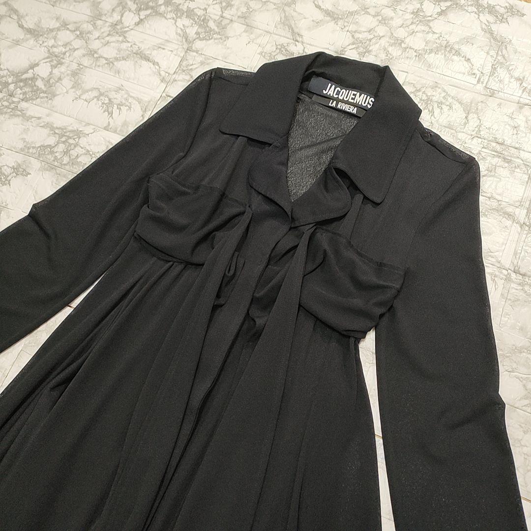 美品】19ss JACQUEMUS マキシ丈シアーシャツワンピース 黒