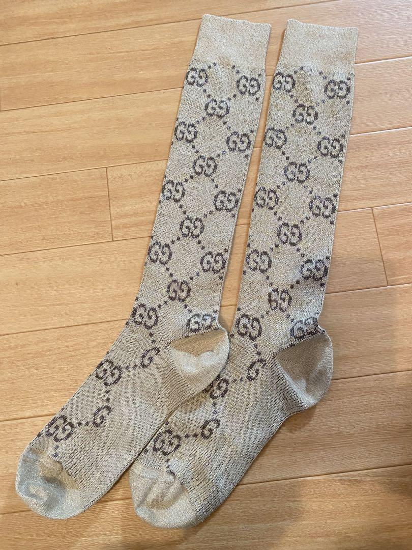 Gucci GGロゴ ラメ ハイソックス ベージュ