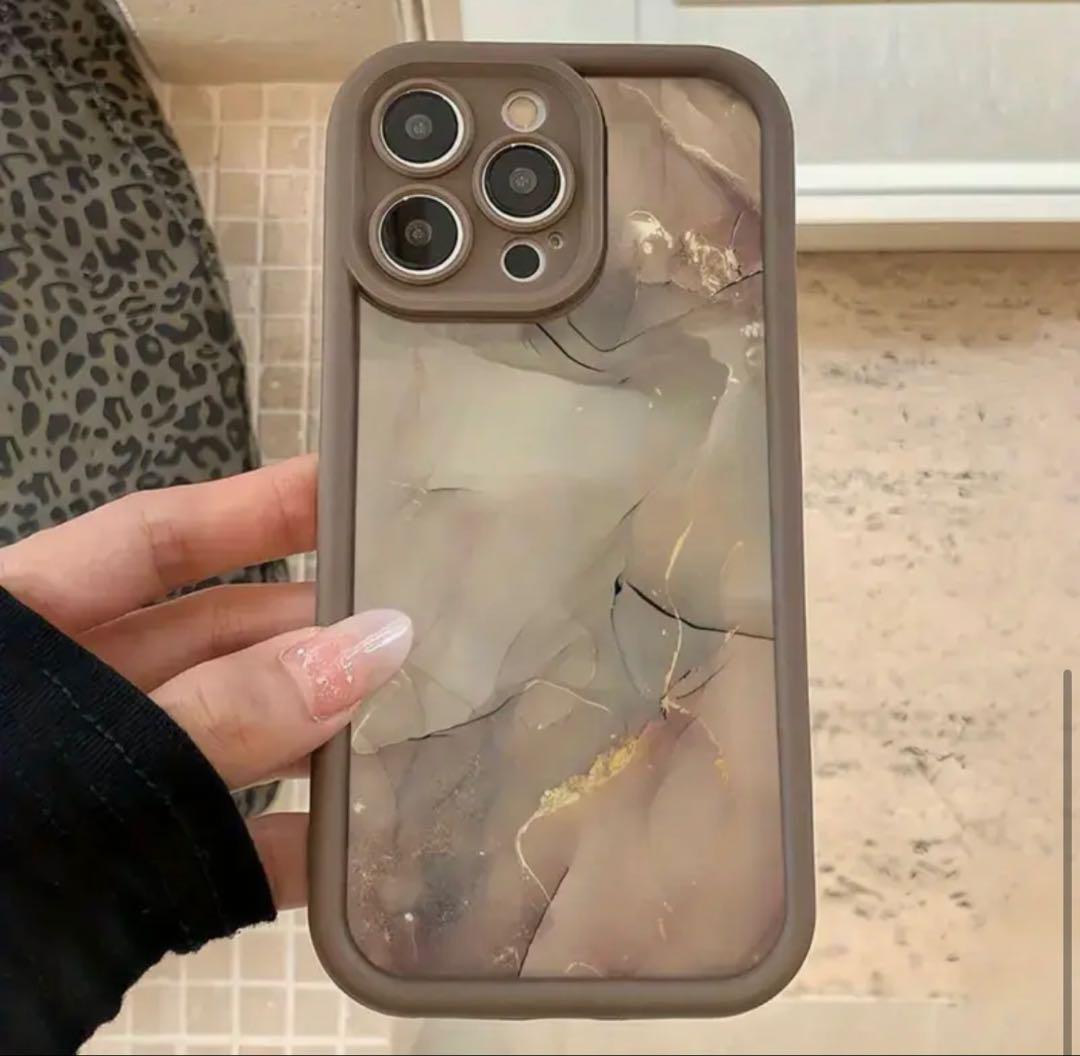 iPhone16 ソフト ケース ブラウン マーブル グラデーション 大理石風