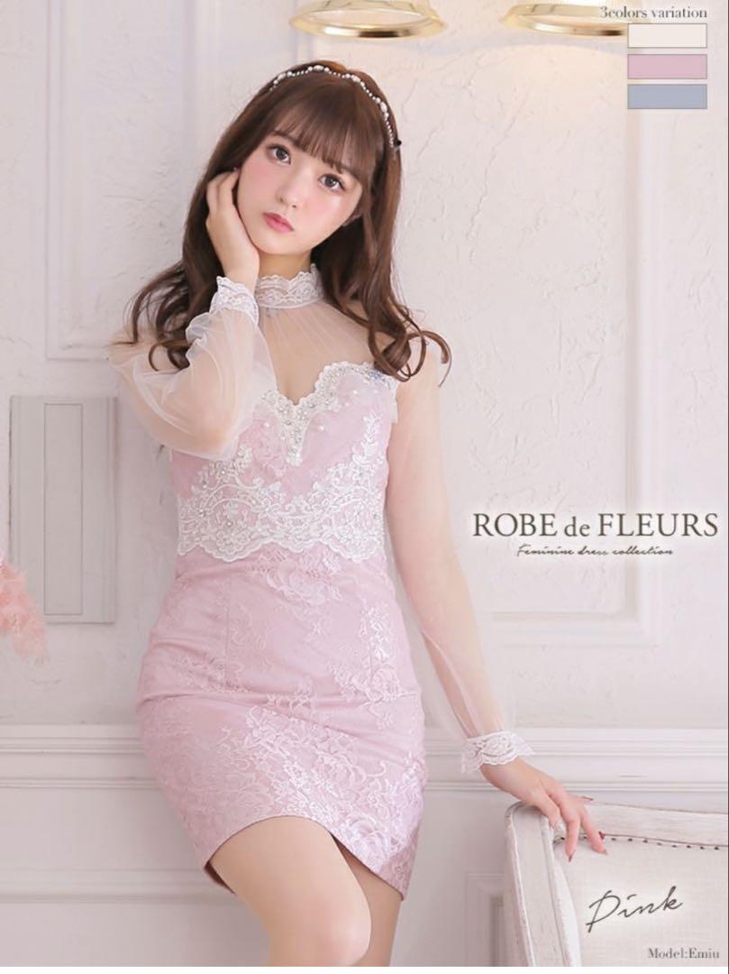 【美品】ROBE de FLEURS タイトドレス ピンク ロングスリーブs