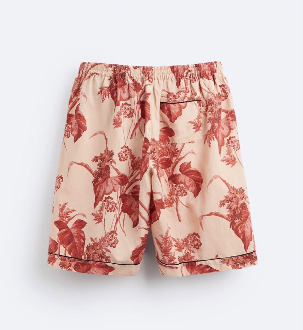 新品未使用タグ付き ZARA MAN フラワープリントバミューダパンツ サイズL