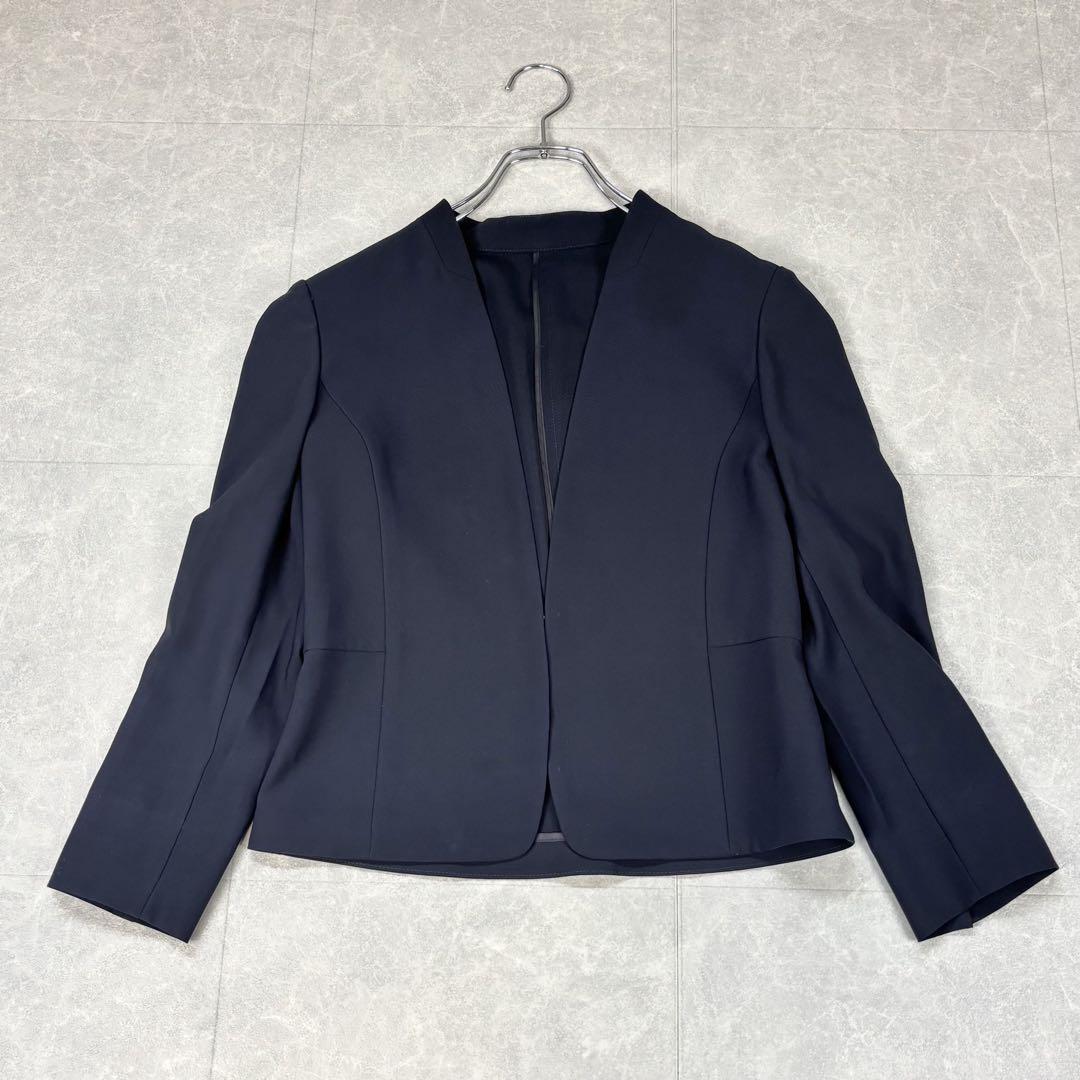 【良品】23区 ノーカラー パンツスーツ セットアップ ネイビー 32 良品】23区 ノーカラー パンツスーツ セットアップ ネイビー 32