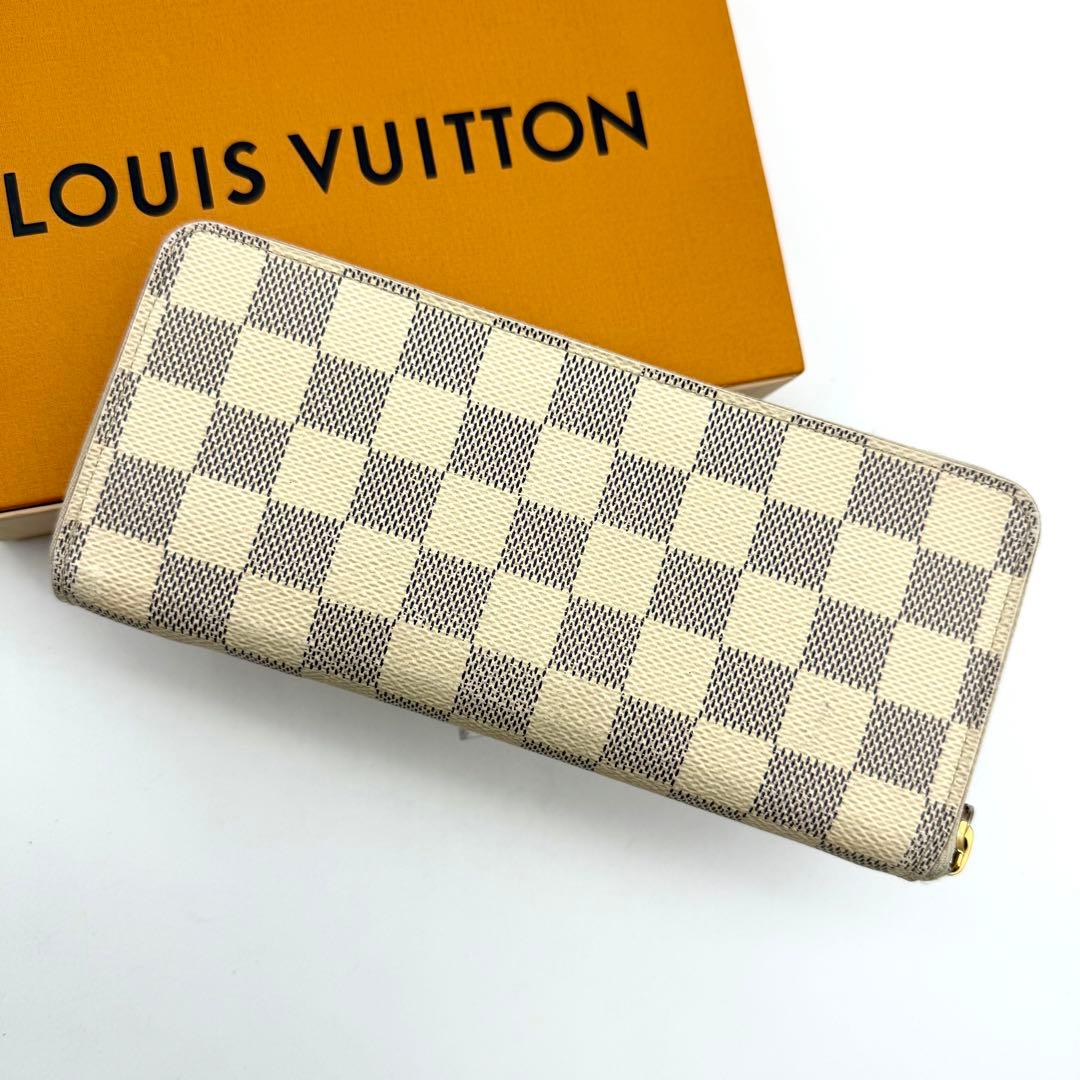 【美品】ルイヴィトン ダミエ アズール ポルトフォイユ クレマンス 白 長財布