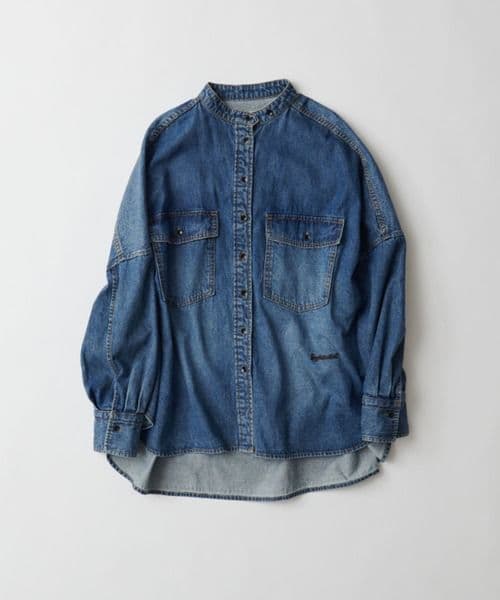 PUAL CE CIN ヴィンテージライクデニムバンド シャツ インディゴFREE SIZE・pual ce cin