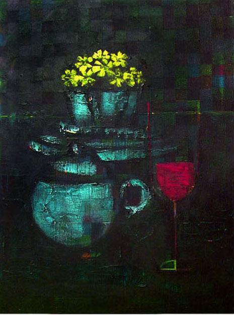 絵画 インテリア 油絵 uF6-063404 静物 花 グラス 器