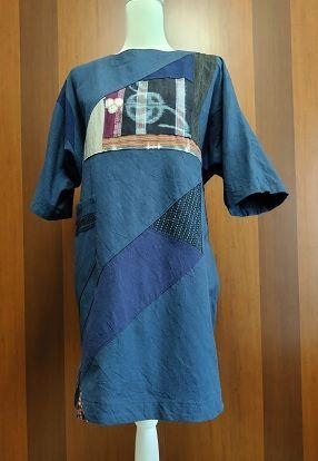 綿のチュニック(着物生地パッチワーク)