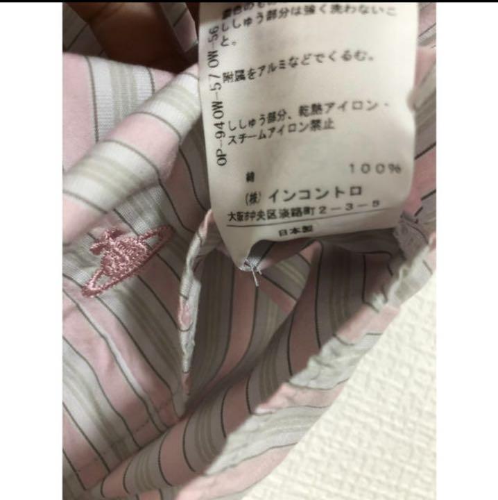 セールヴィヴィアンピンクグレーストライプリボン半袖ブラウス二階堂