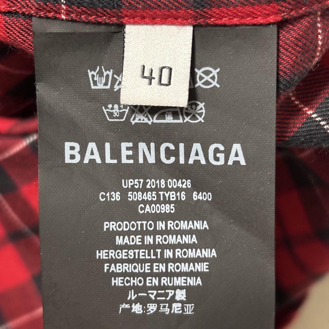 BALENCIAGA 長袖シャツ バックロゴ チェック 赤 40 BALENCIAGA 長袖シャツ バックロゴ チェック 赤 40