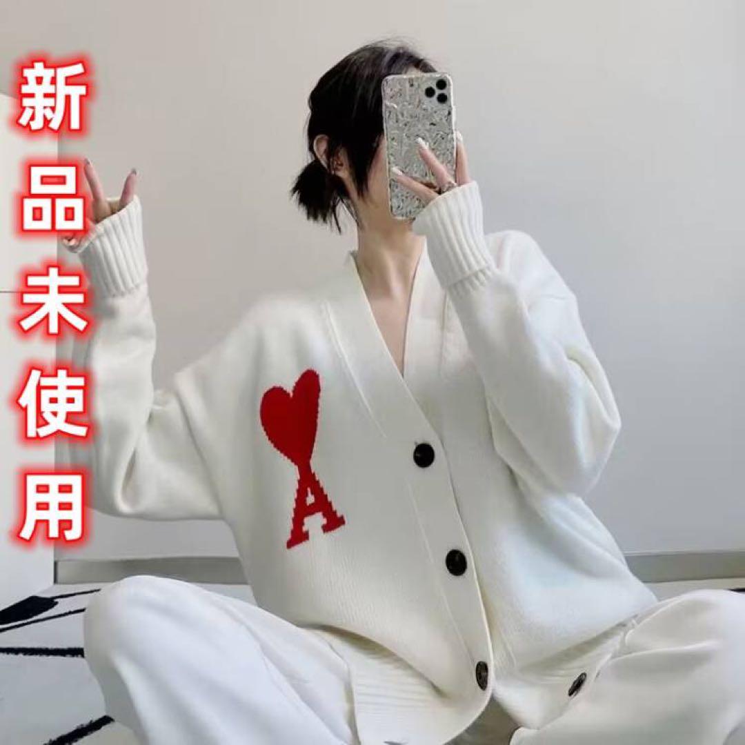 爆売り!】 Amiparis カーディガン ホワイト ニットセーター 男女兼用