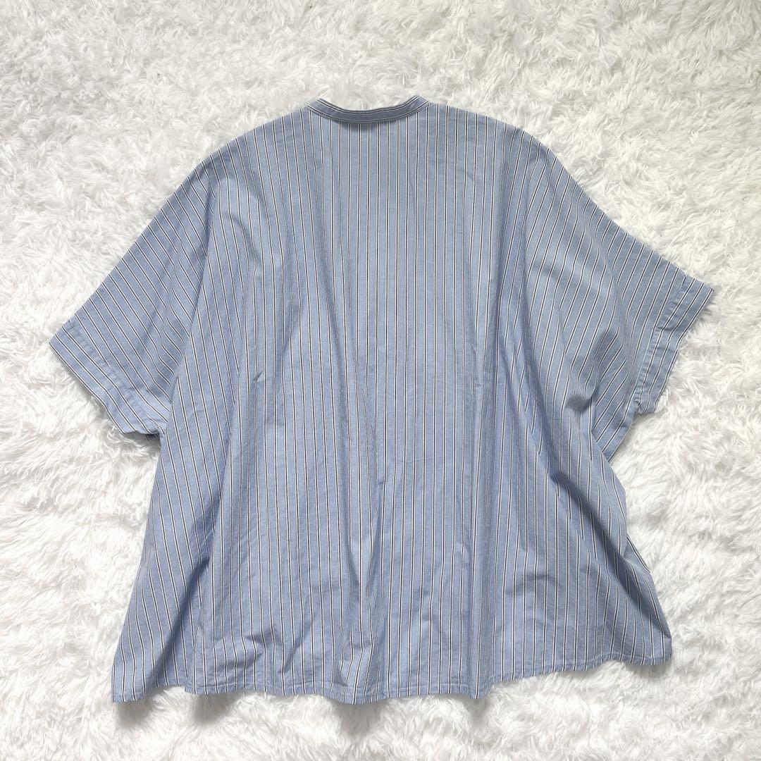 極美品✨ミズイロインド　ピンタックシャツ　ブルー　ストライプ　ドルマンスリーブ 極美品✨ミズイロインド ピンタックシャツ ブルー ストライプ