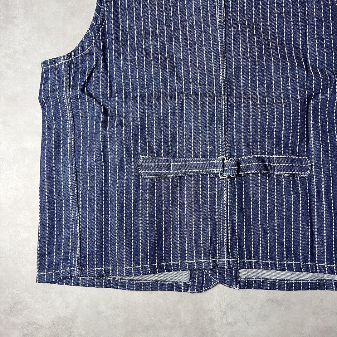 ✅新品　ウォバッシュデニムベスト　ジレ　ワークベスト　アメカジ　ストライプ　L