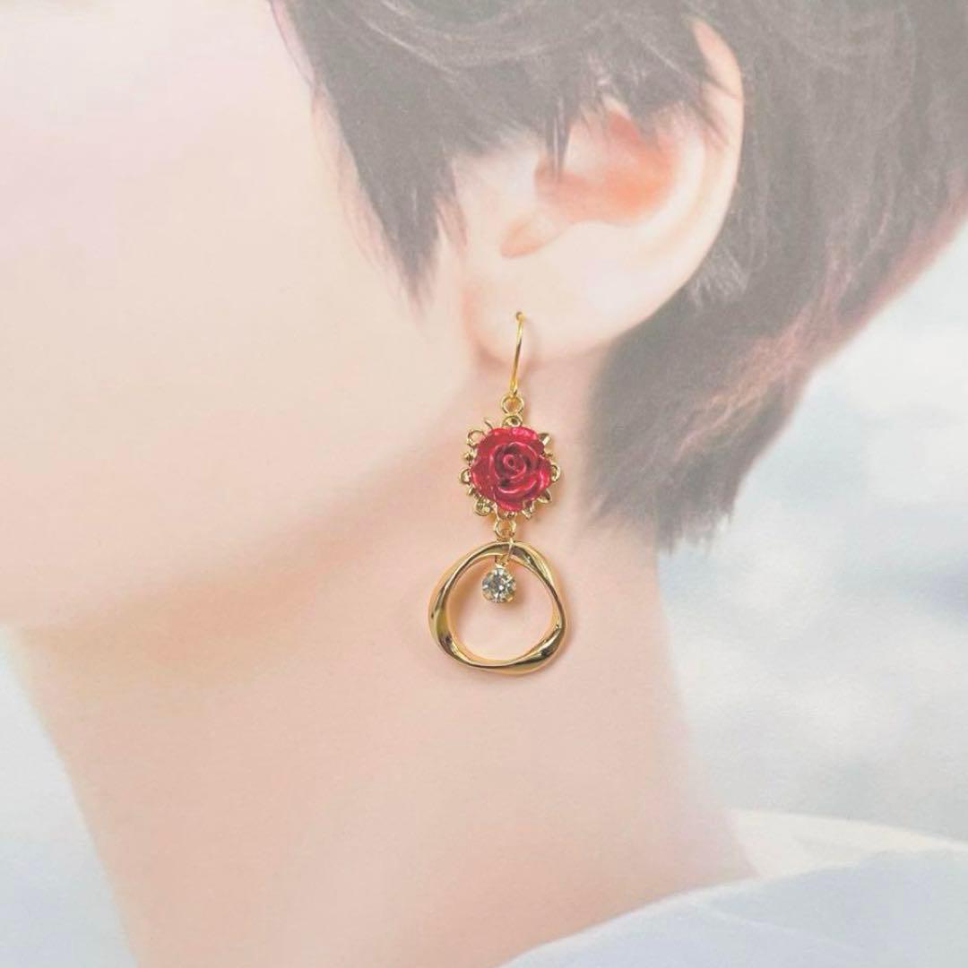 【844】変形リングとラインストーンのピアス／イヤリング イヤリング ラインストーン パール | イヤリング,イヤリング,パール