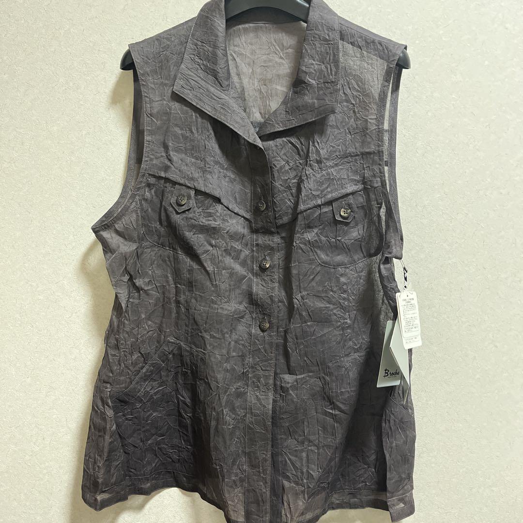 Broche ノースリーブシャツ F2 レトロ　麻混　透け感