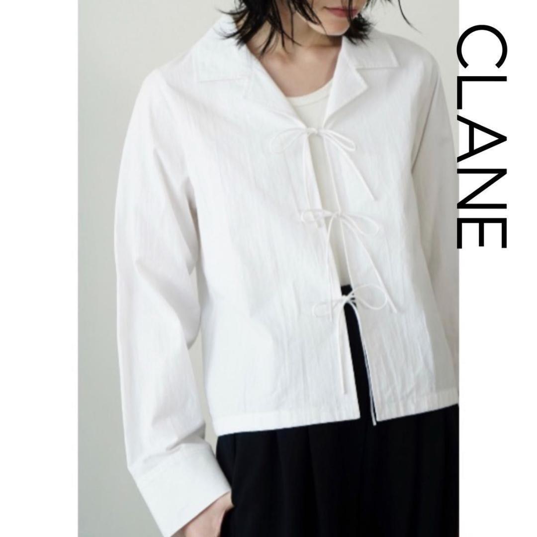 新品 CLANE コンパクトリボンシャツ ホワイト ブラウス カーディガン 綿