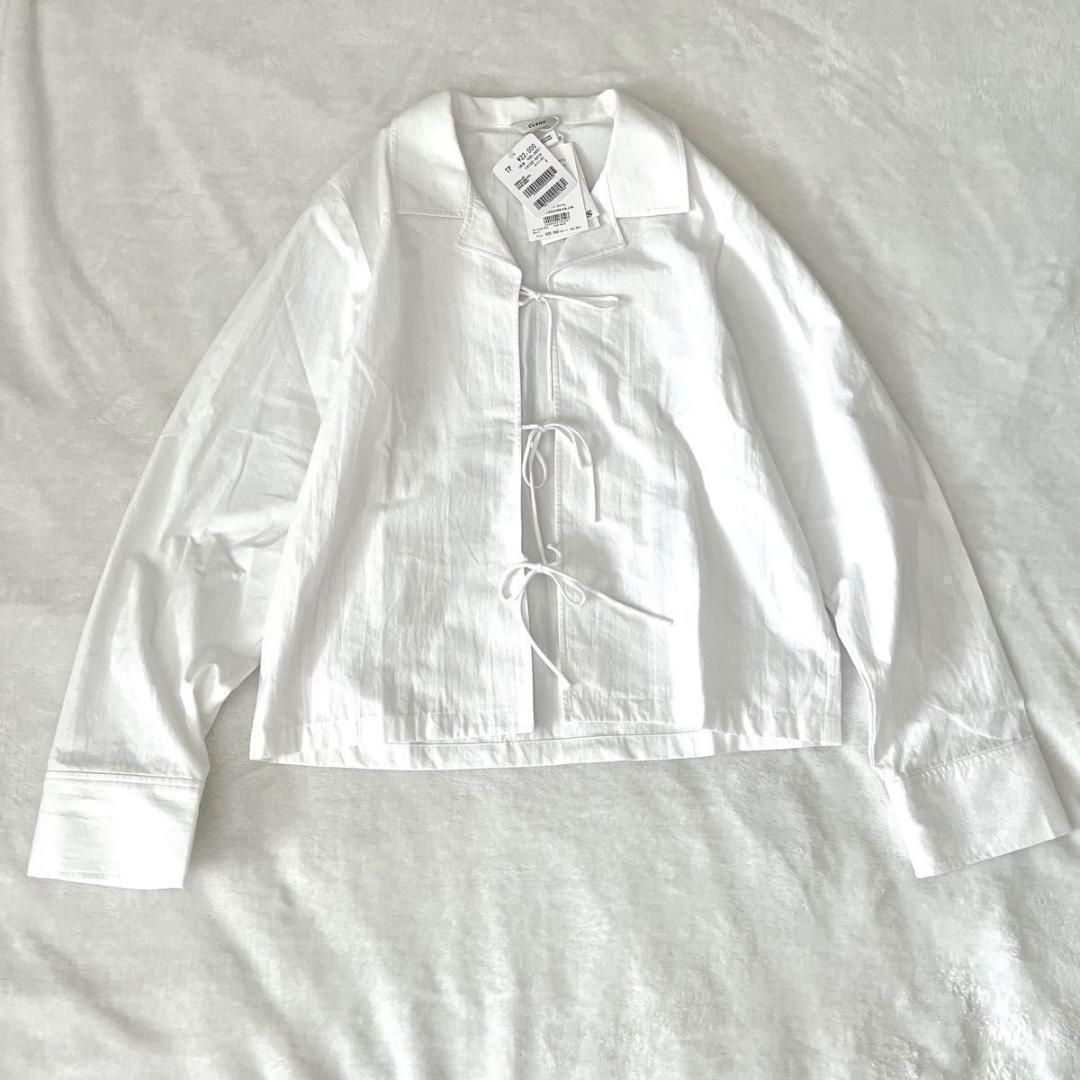 新品　CLANE コンパクトリボンシャツ ホワイト　ブラウス　カーディガン　綿