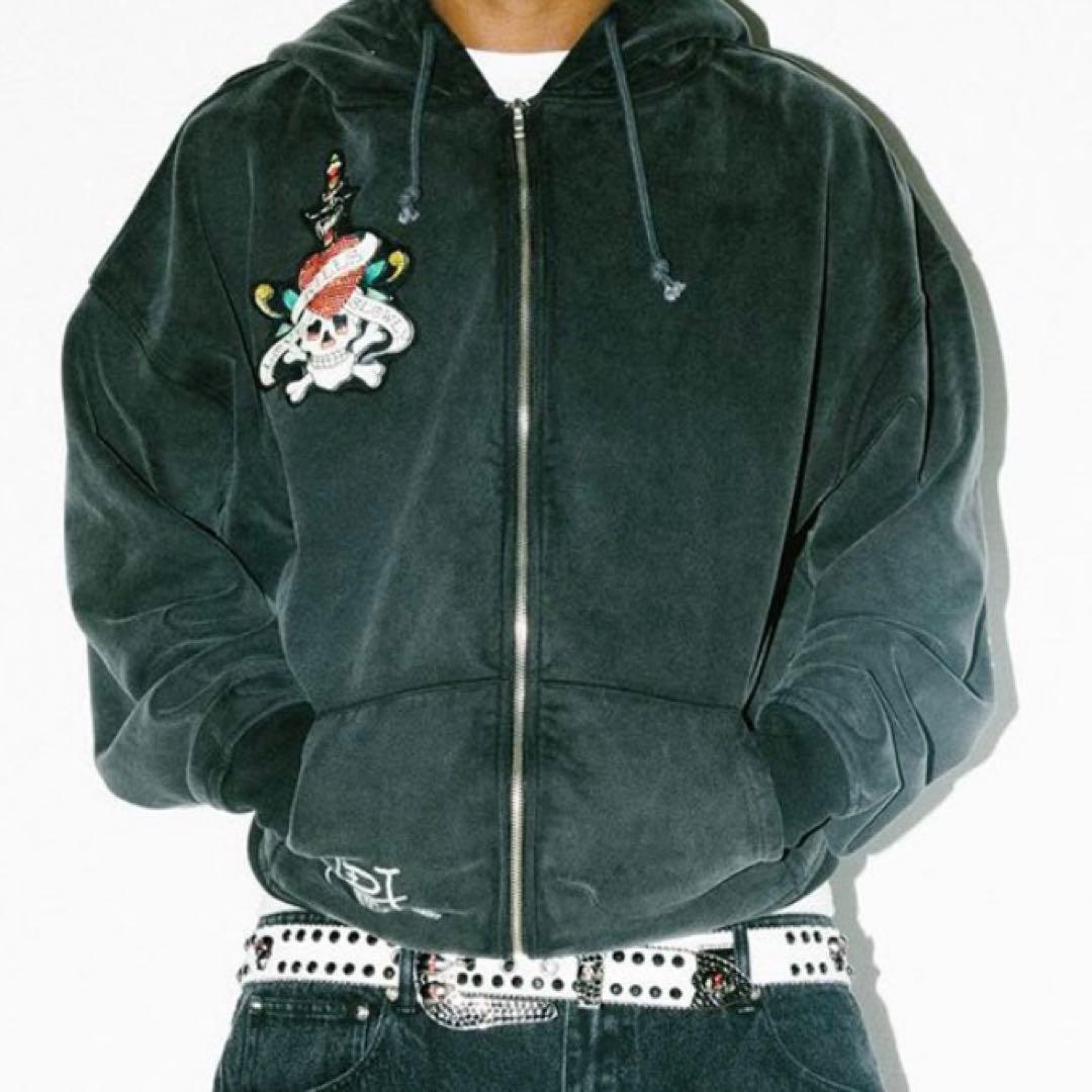 UNKNOWN× Ed Hardyコラボ 刺繍ジップパーカー 