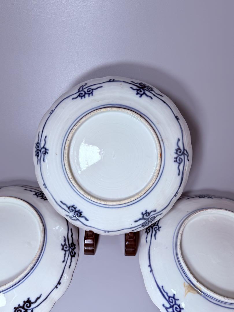 明治～大正期　染錦　輪花七寸皿　風景画　旧家特注品　直径21㎝　赤絵　金襴手