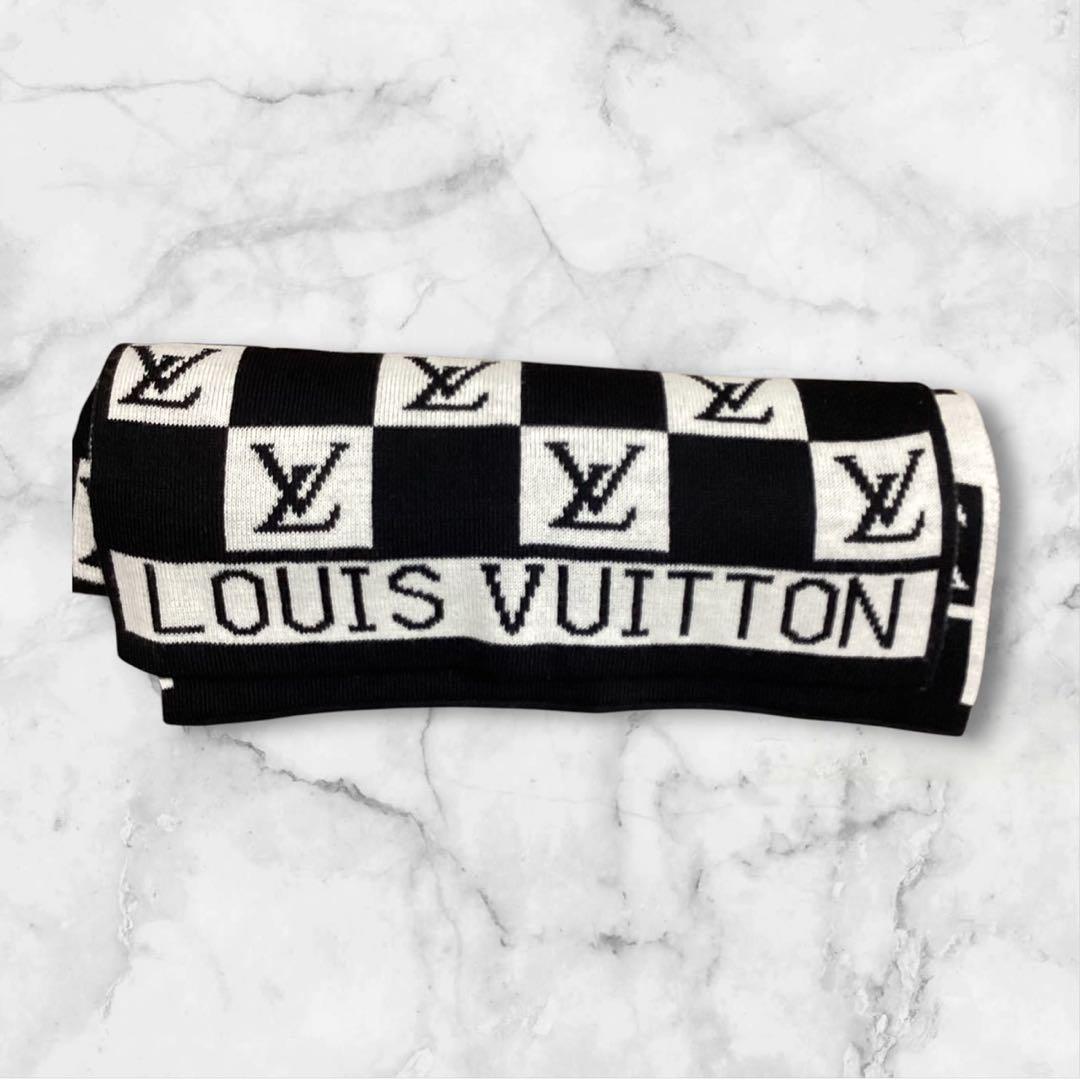 【LOUIS VUITTON 】　ロゴチェック柄　ニットマフラー【美品】