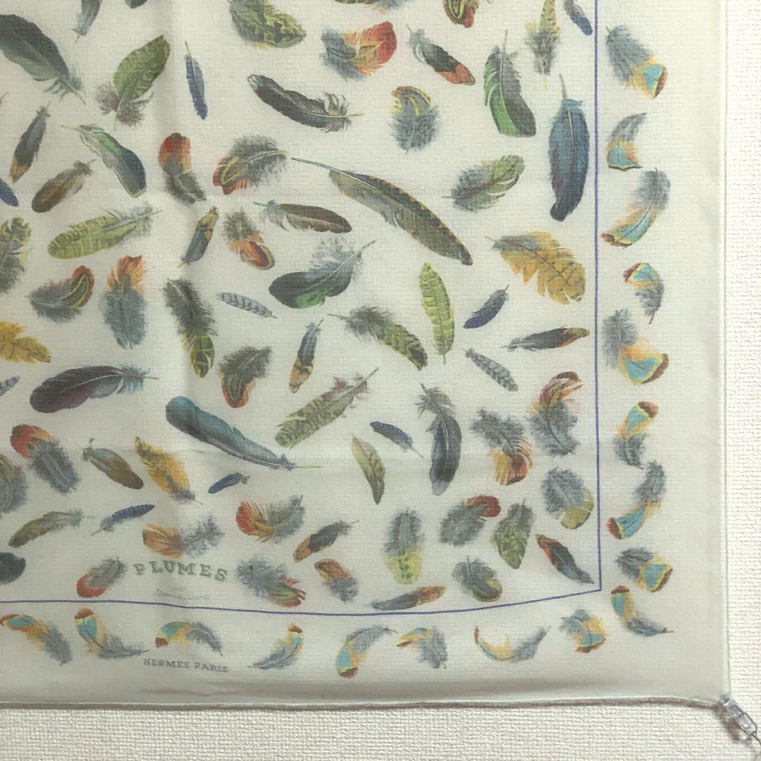 ☆良品☆エルメス 羽 カレ90 透かし✨ホワイト✨スカーフ #0932y105