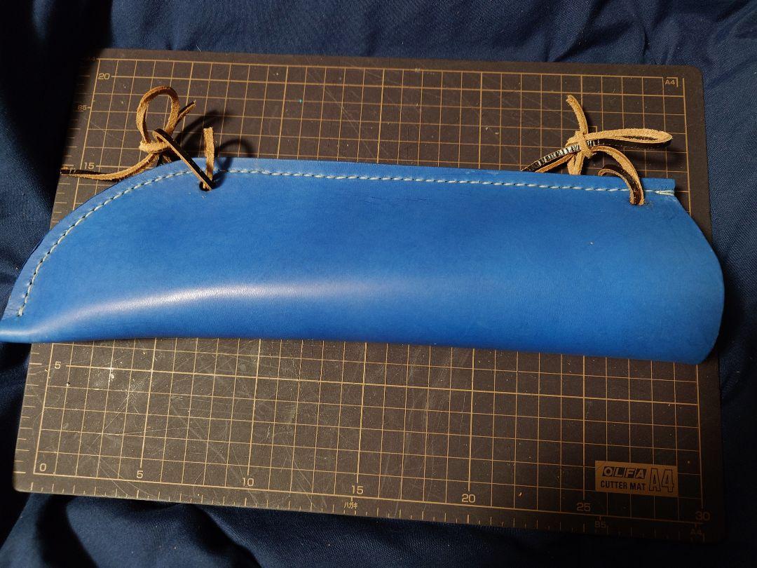 青 レザー コントラバス 弓ホルダー 弓ホルスター