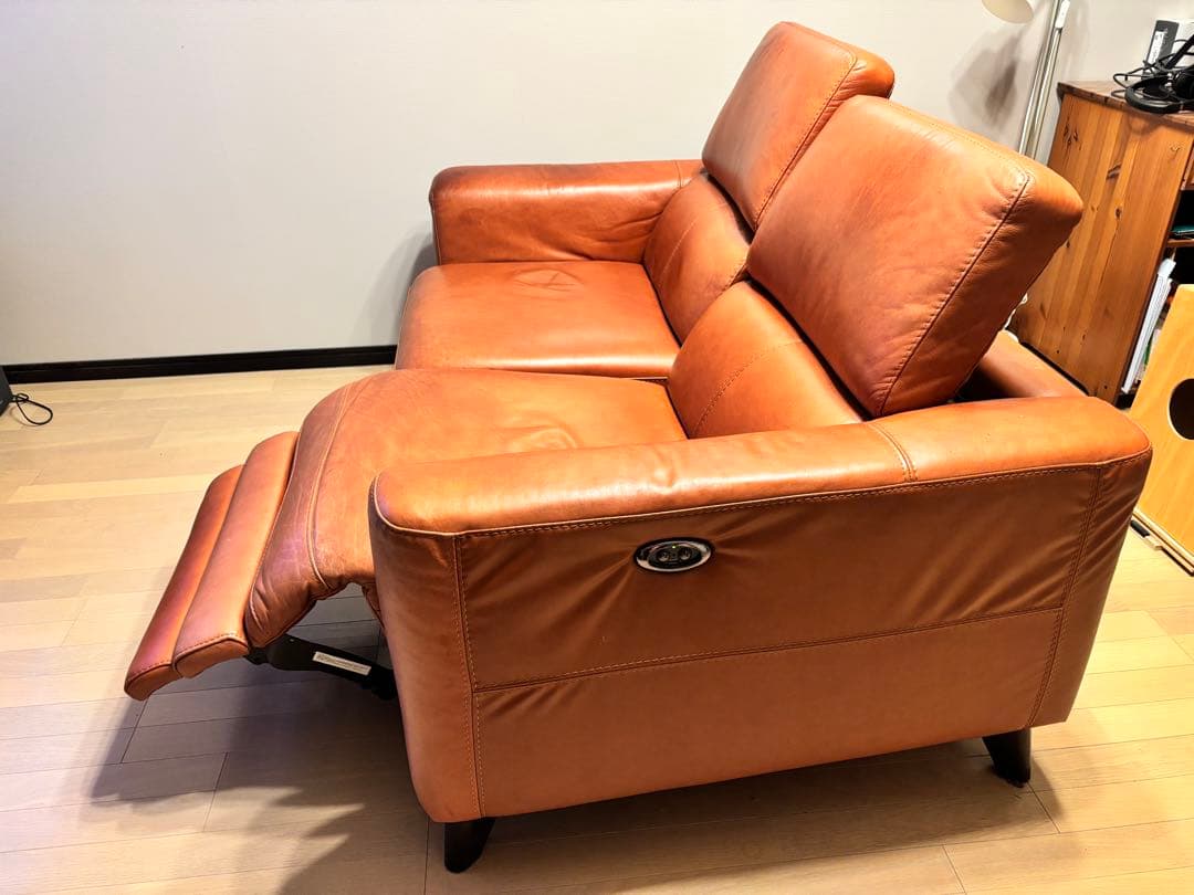 ブラウンレザー リクライニングソファ 2人掛け ブラウンレザー リクライニングソファ 2人掛け