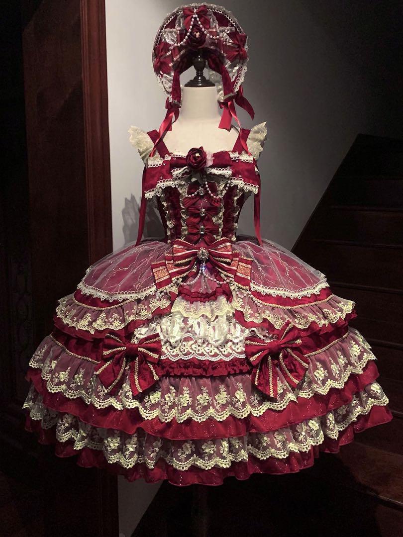 ロリータ　ゴスロリ　ドレス　 ワインレッド ピンク　フリル　かわいい