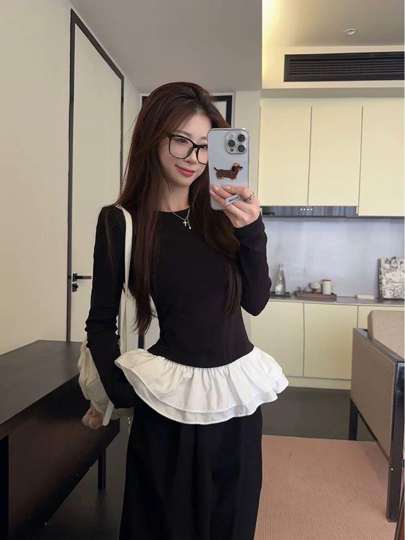 ハートフリル✭冬春トップス★デート女子会に最適な普段着✭オシャレ フリルたっぷり✭冬春トップス☆デート女子会に最適な普段着