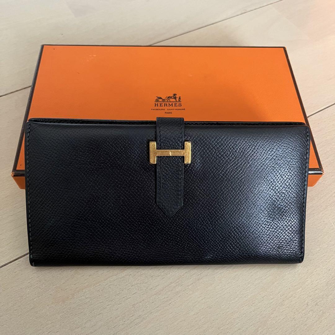 エルメス べアン 二つ折り 長財布 ブラック HERMES