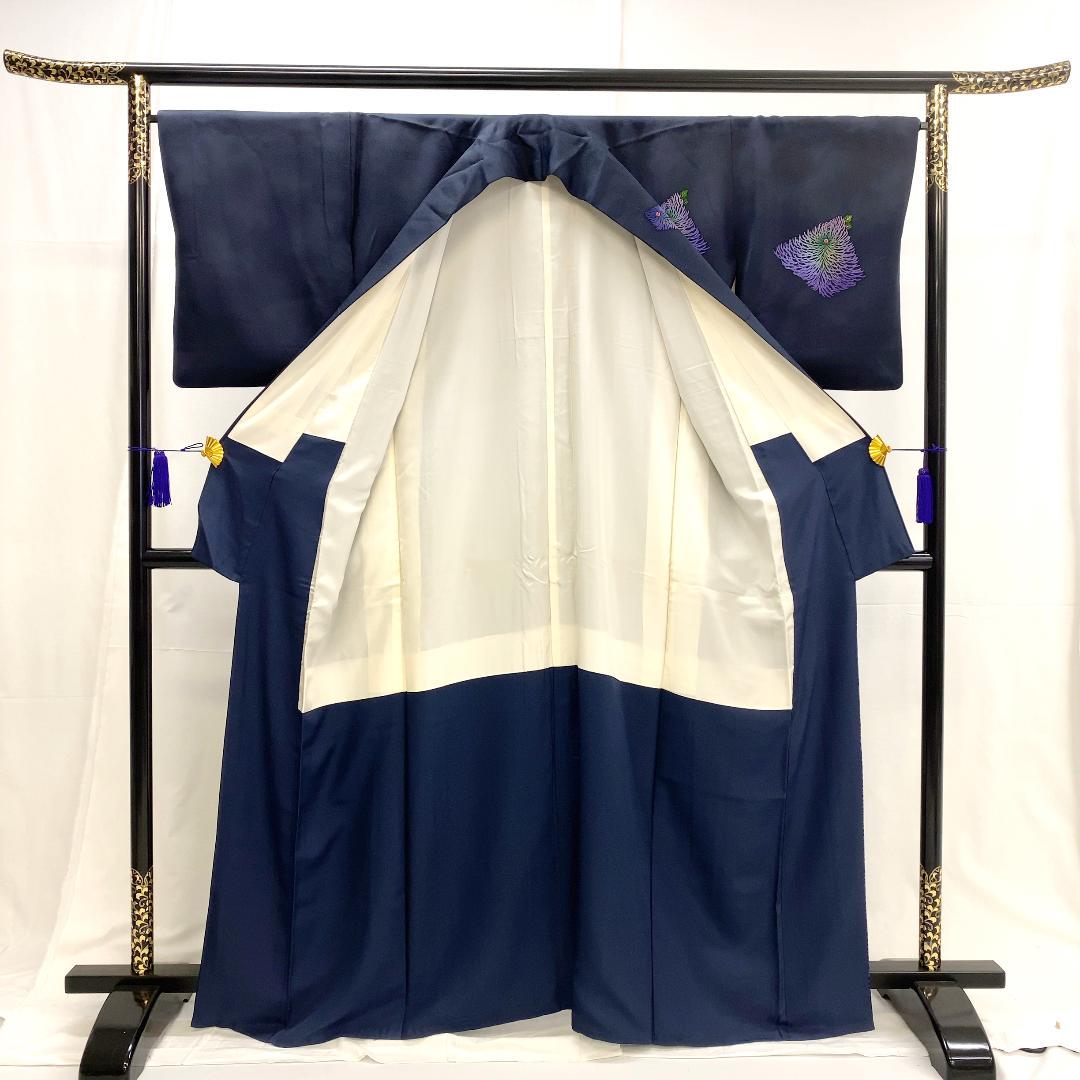 8507 袷 作家物 紺色 153.5~163.5cm miaGw-m80760120337 着物 付け下げ 正絹 高品質定番