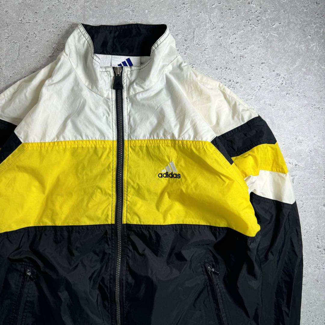 【希少】adidas 90s ナイロンジャケット マルチカラー イエロー L 黄