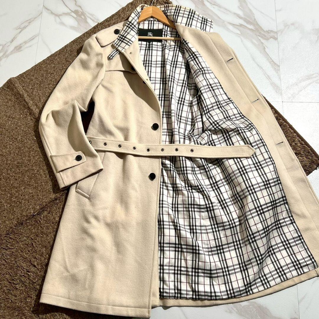 バーバリーブラックレーベル ウールステン コート ノバチェック 比翼 白L BURBERRY BLACK LABEL