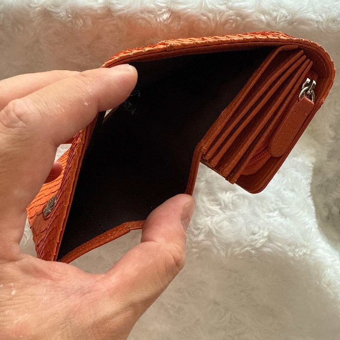 【傳濱野】皇室御用達 リトロパイソン 二つ折り ライトオレンジ