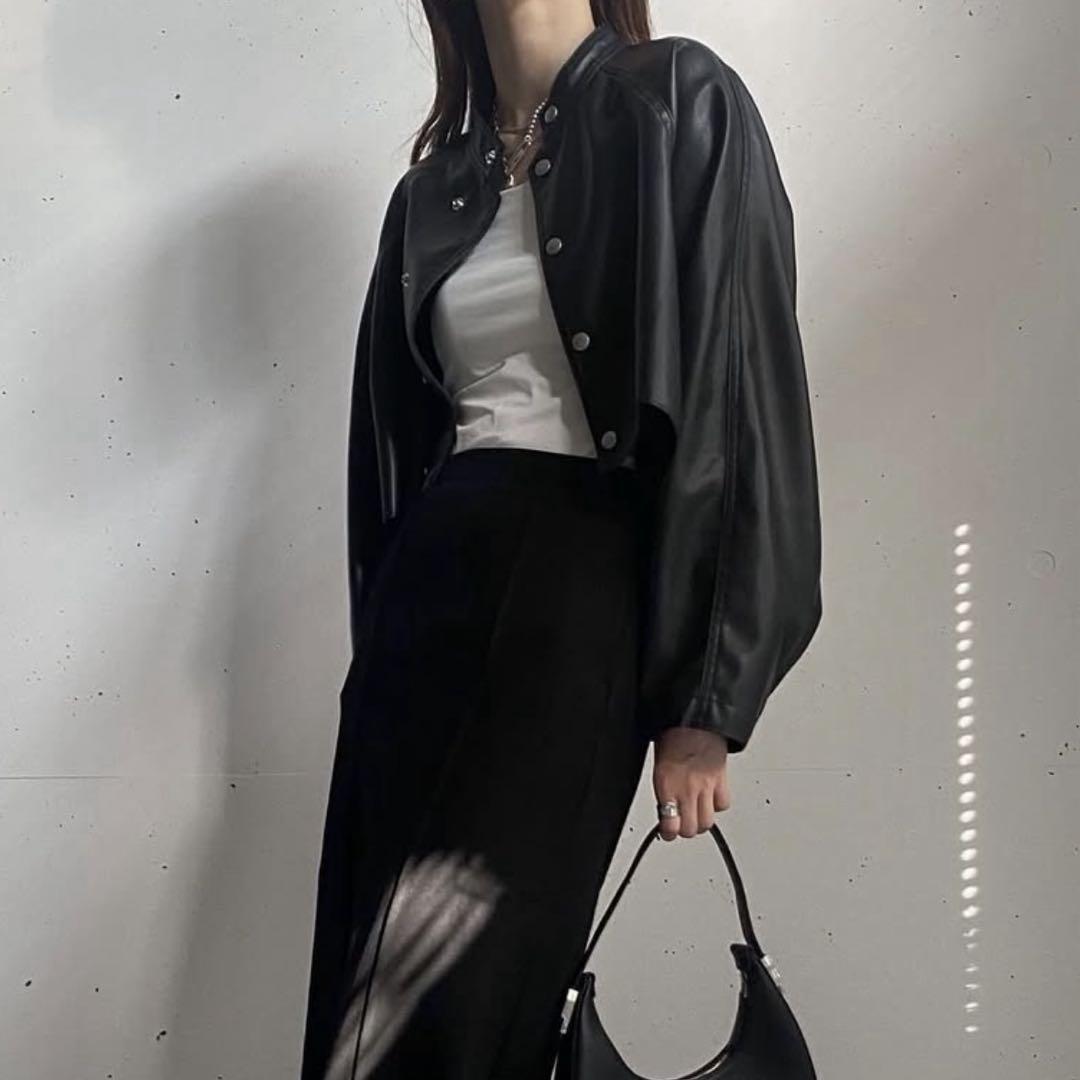 Ameri　ROUND SHORT FAKE LEATHER JACKET Ameri ROUND SHORT FAKE LEATHER JACKET