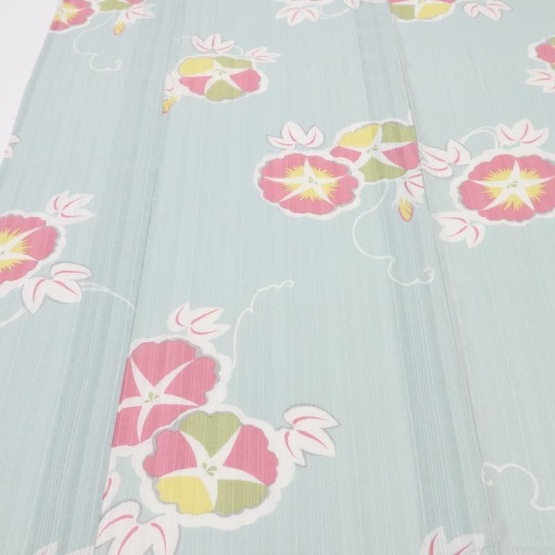 【浴衣】長尺 朝顔の花模様 アイスブルー 普段着 木綿 お稽古着にも8UG9