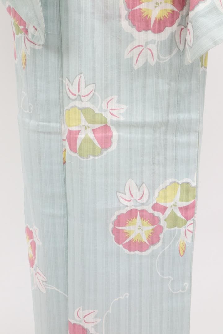 【浴衣】長尺 朝顔の花模様 アイスブルー 普段着 木綿 お稽古着にも8UG9