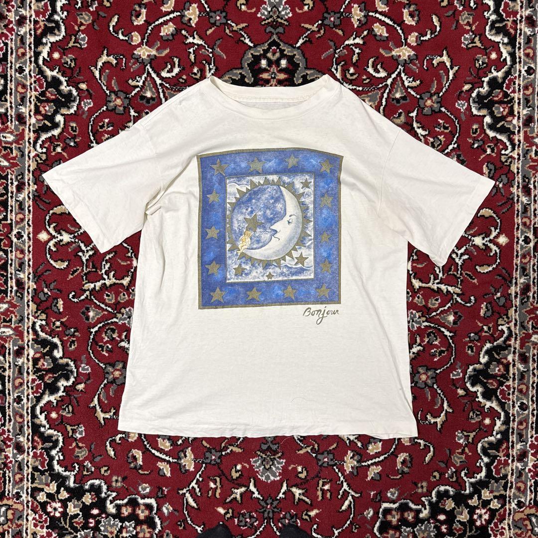 90s bonjour　アートワーク　プリント　Tシャツ　シングルステッチ