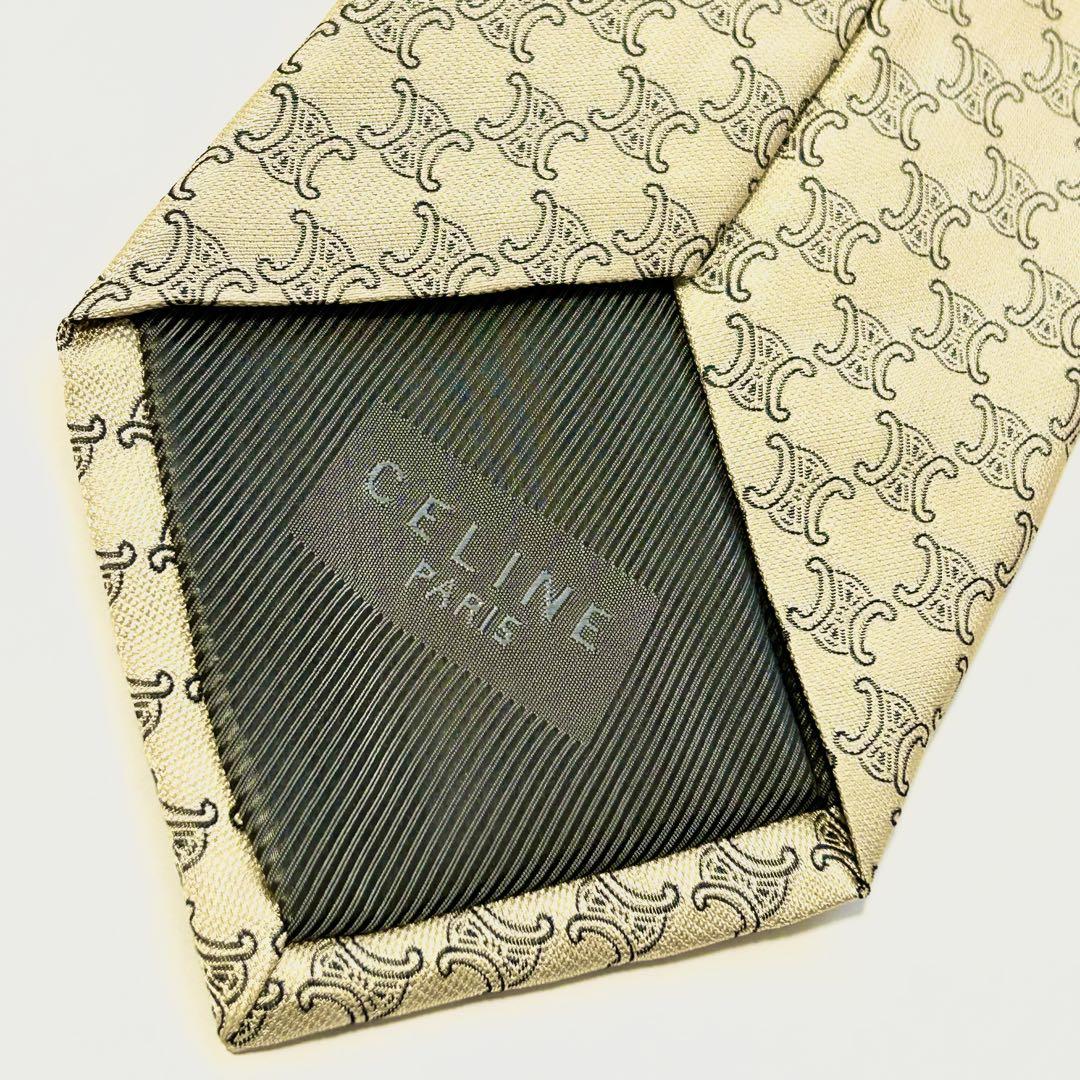 CELINE セリーヌ　ネクタイ　マカダム柄　トリオンフ　ゴールド　ジャガード
