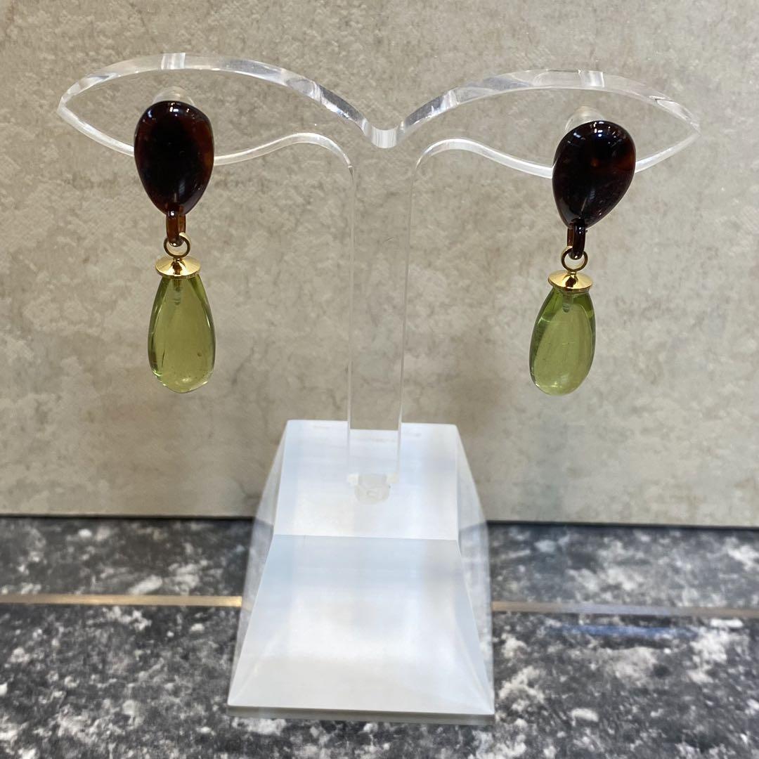 【美品】鼈甲×琥珀ピアス　18K 美品】鼈甲×琥珀ピアス 18K