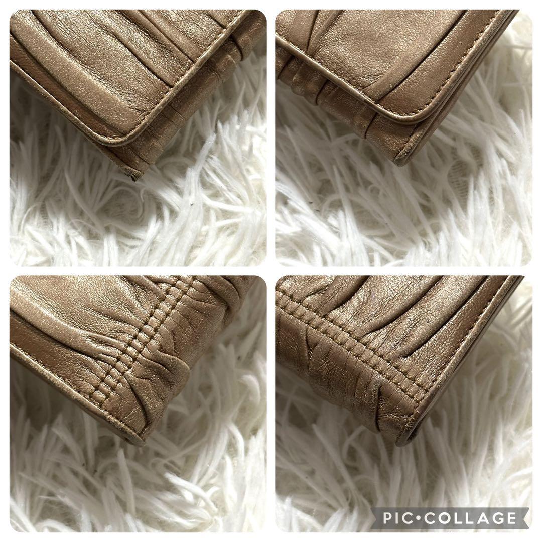 PRADA 付属品完備 長財布 シルバー金具 光沢 レザー ブラウン フラップ