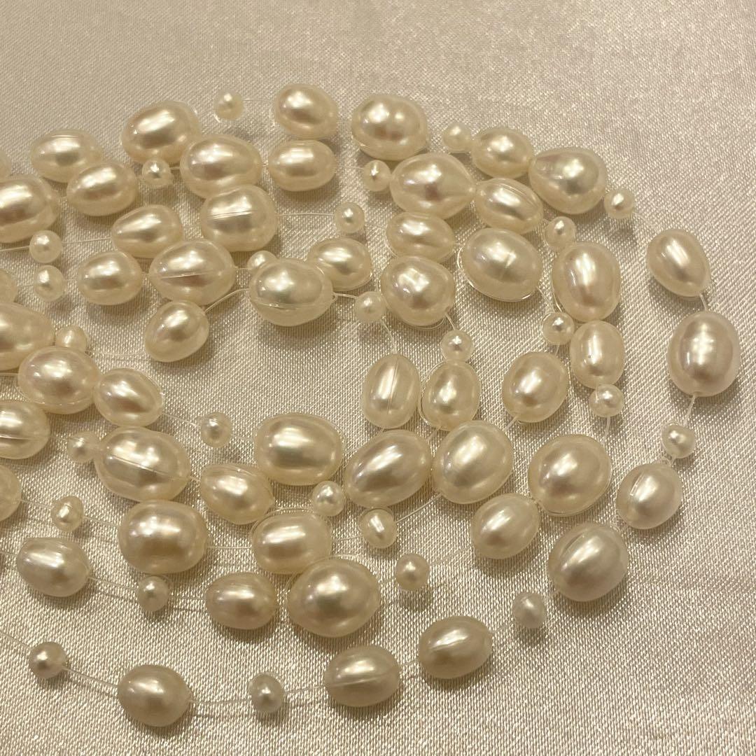 美品★照り艶良品★リアルパール　5連パールネックレス　オーバル SV刻印