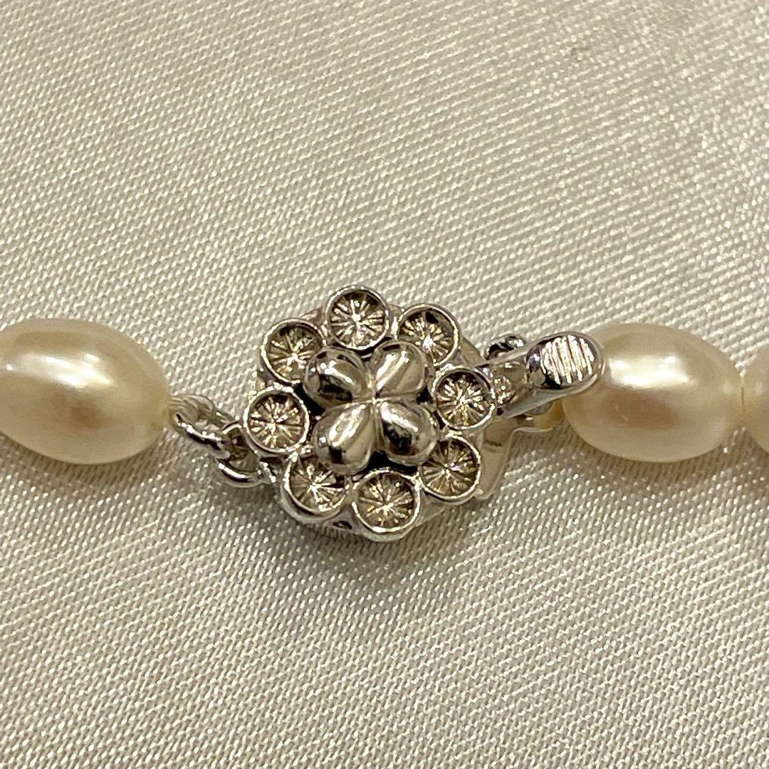 美品★照り艶良品★リアルパール　5連パールネックレス　オーバル SV刻印