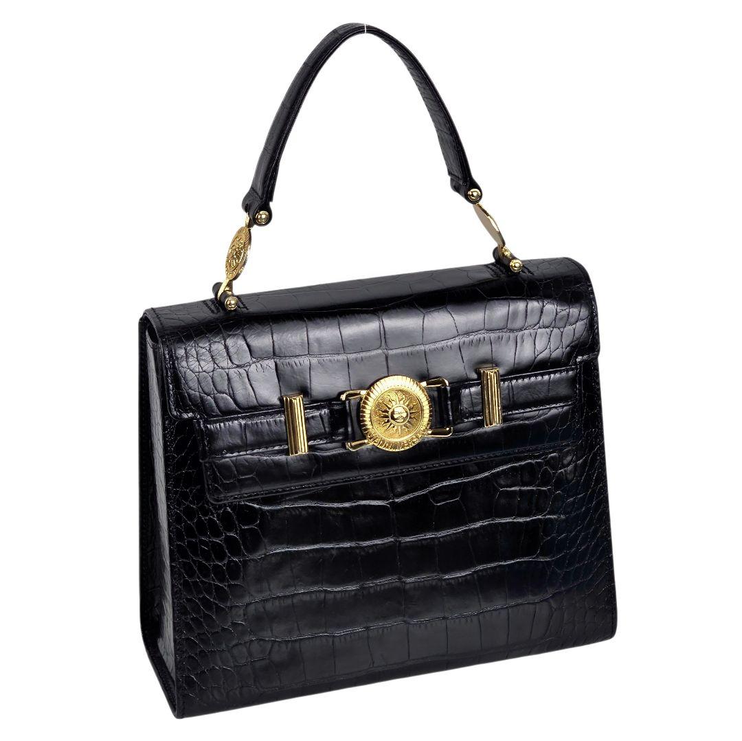 【2025A/W新作★送料無料】 美品 ヴェルサーチ VERSACE サンバースト クロコ型押し バッグ