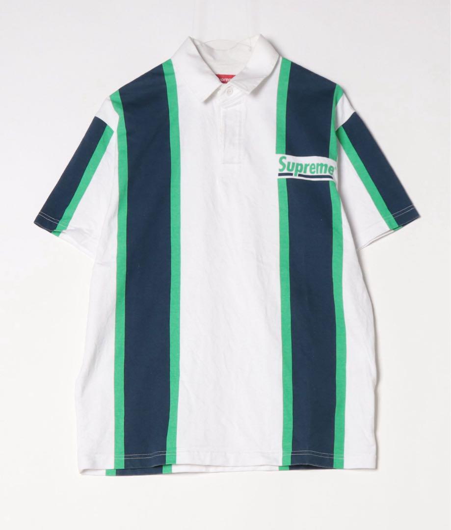 Supreme ストライプ ポロシャツ Sサイズ ホワイト×グリーン×ネイビー