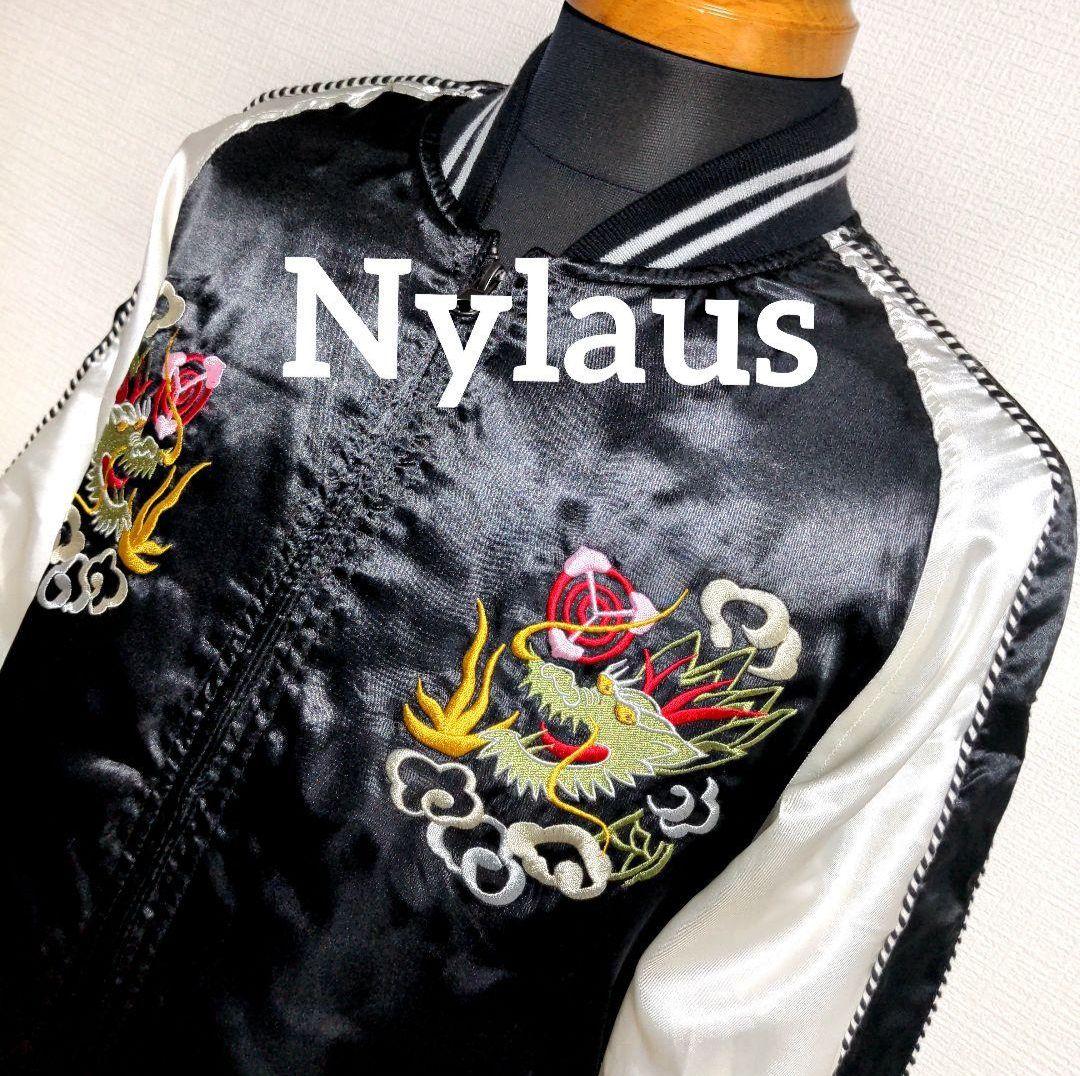 ce3. Nylaus スカジャン ダブルドラゴン JAPAN 黒×白 メンズM