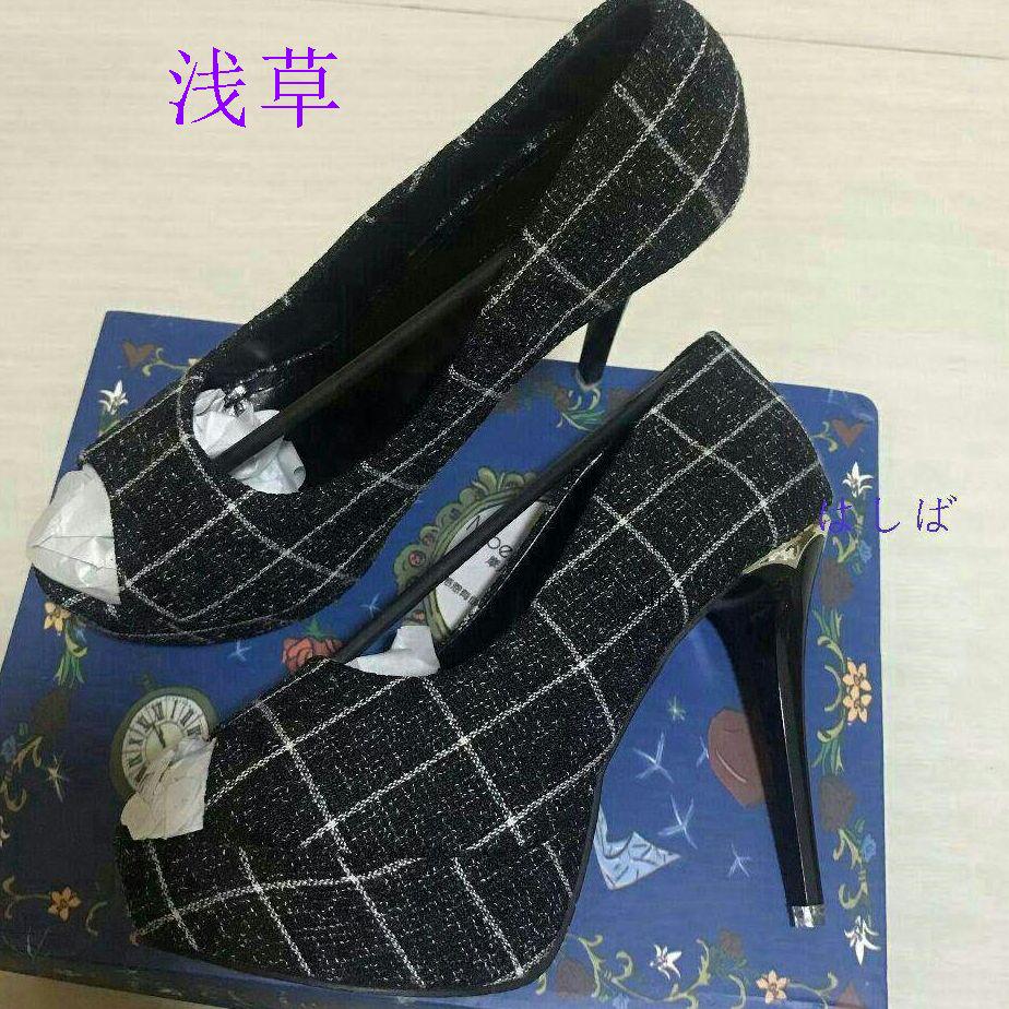 2021即購入ok パンプス 12cm 美脚2AW PkGTM-m80817104891 前厚 チェック ハイヒール 超激得格安