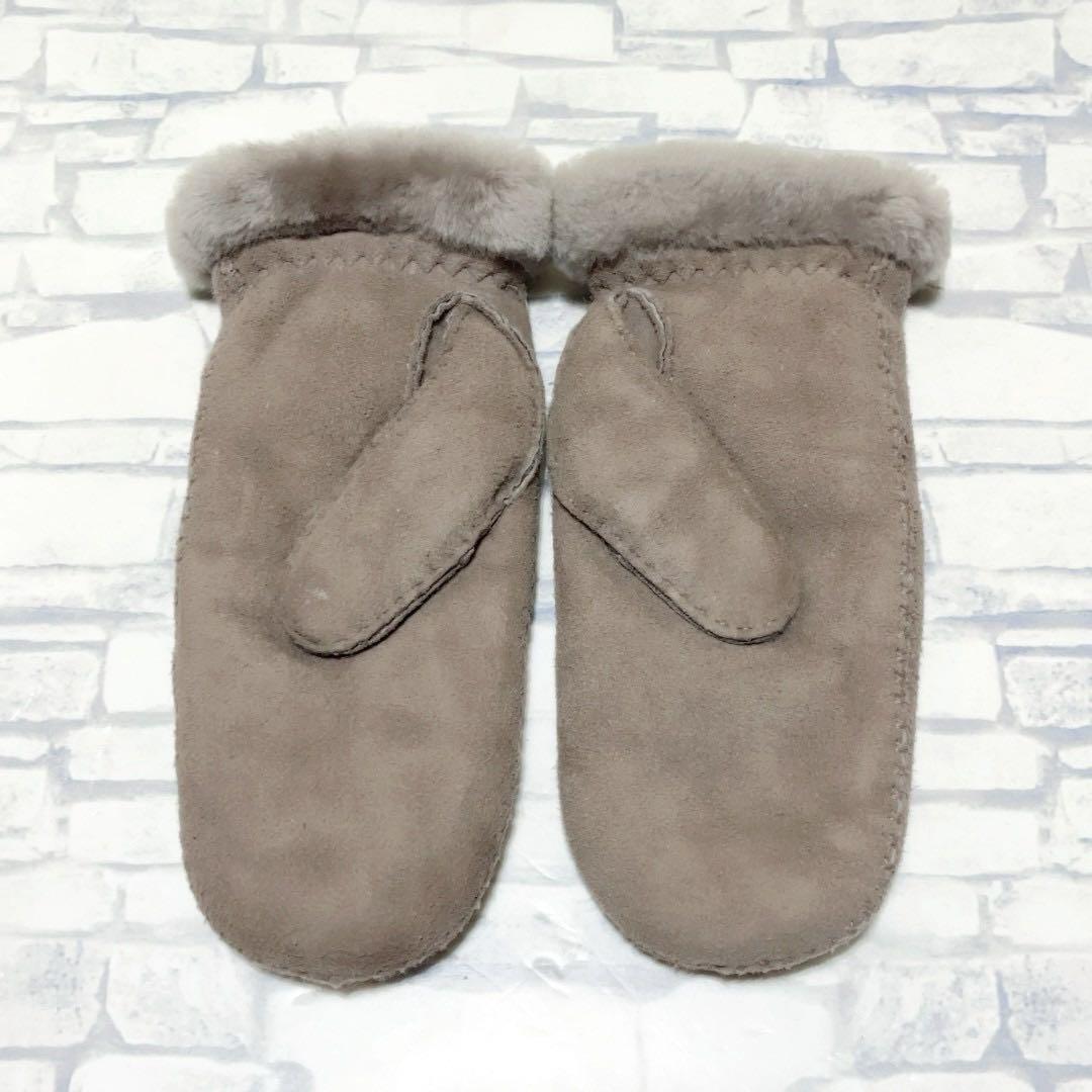 極美品 UGG 手袋 ブラウン シープスキン 羊革 へリテージ ロゴ S/M