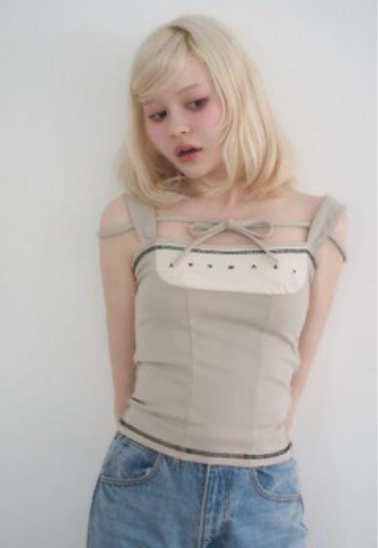 トップス andmary Luca stitch tops beige