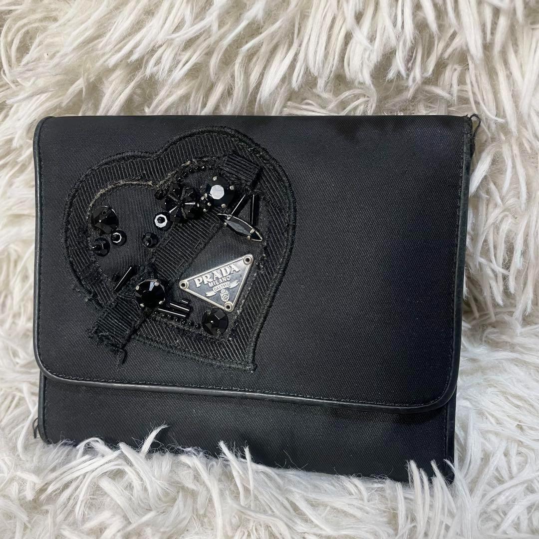 プラダ PRADA 折り財布 三つ折り財布 ブラック 黒 ハート