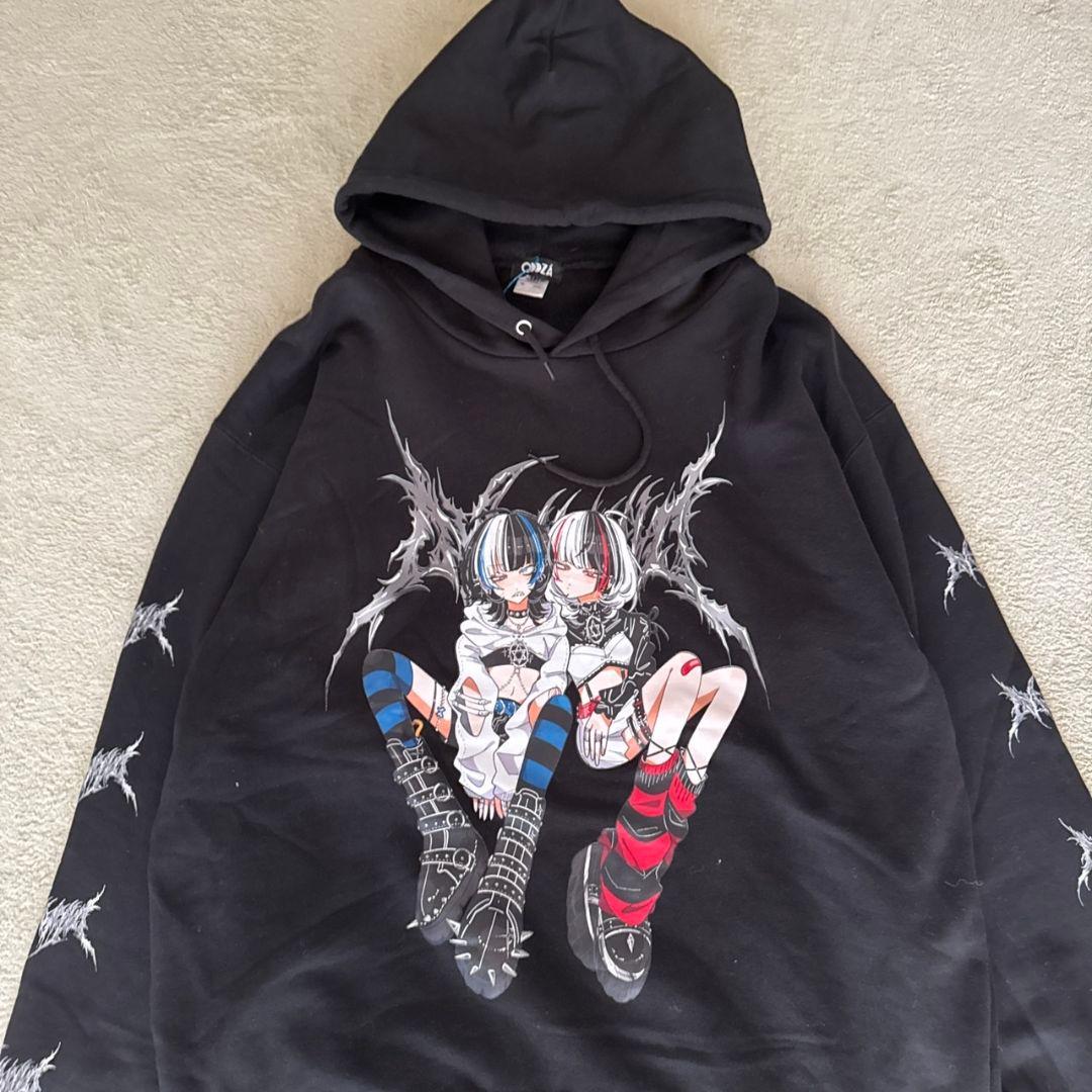 QOOZA クーザ かいばしら コラボ パーカー ユニセックス 地雷系 黒FREE SIZE