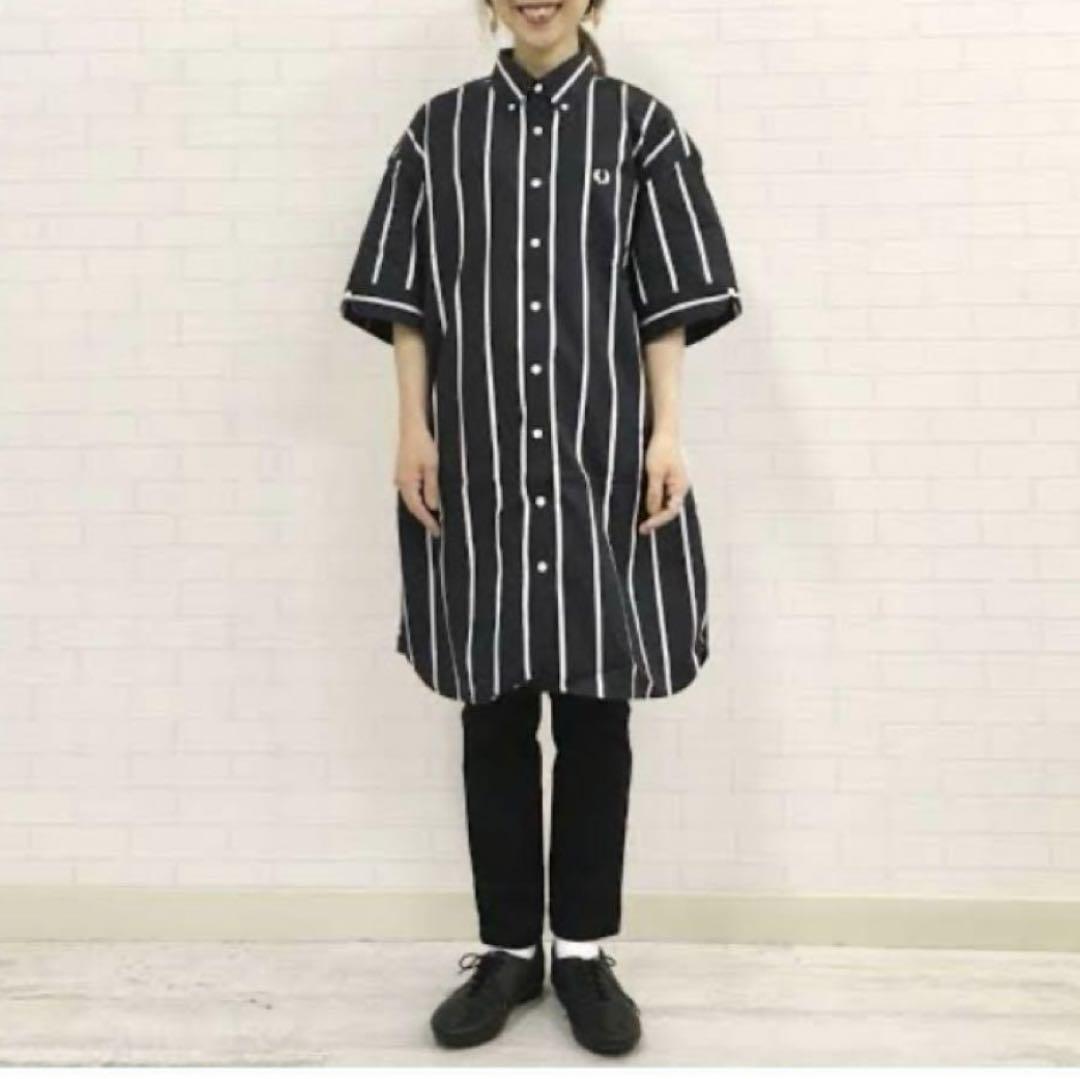 FRED PERRYストライプドレスシャツ　ワンピース　UK10 半袖　ゆったり